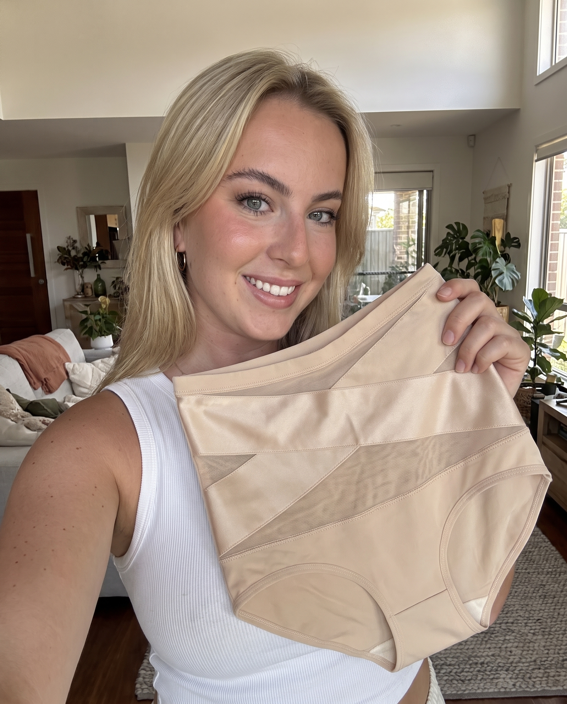 Saybeam Sculpt Brief, a high-waist postpartum shaping brief with 360 degree hold